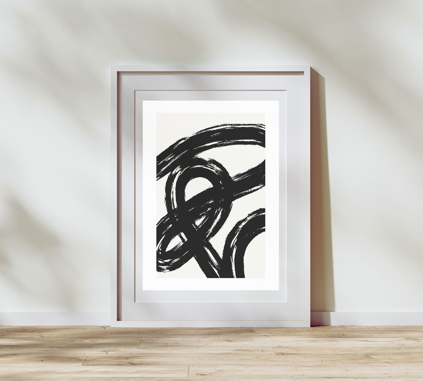 Set of 3 Abstract wall art. Beige and Black minimalistic decor.
