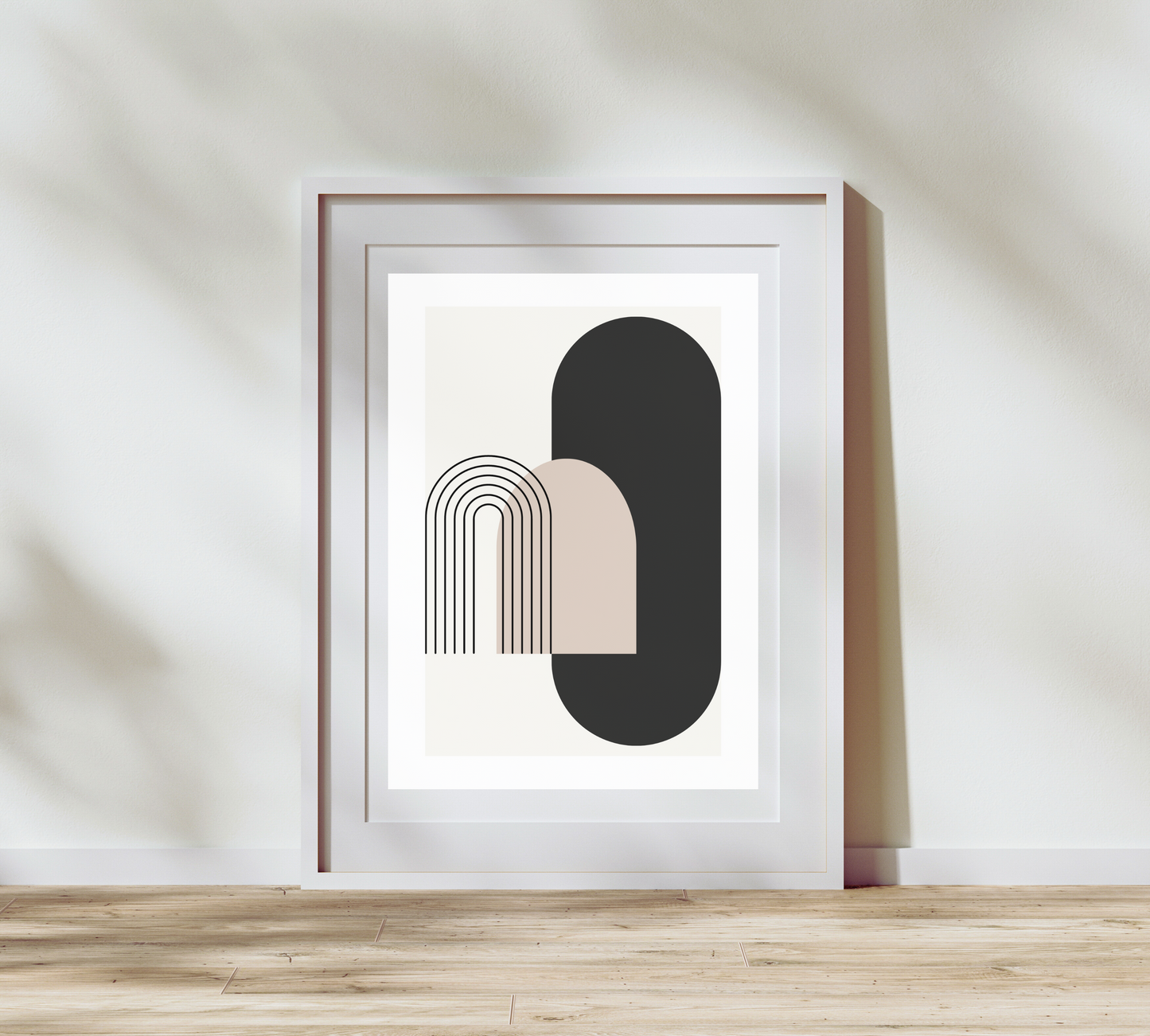 Set of 3 Abstract wall art. Beige and Black minimalistic decor.