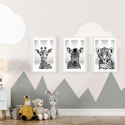 'Under The Spotlight' Safari Nursery Print - set of 3