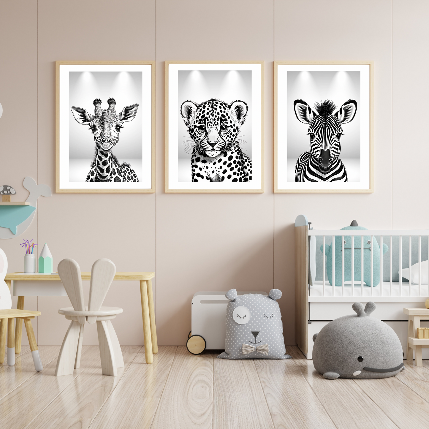 'Under The Spotlight' Safari Nursery Print - set of 3